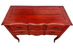 A French Provincial Style Distressed Red Bombe Commode with Two Drawers. A bombe-front chest of Image - 1