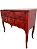 A French Provincial Style Distressed Red Bombe Commode with Two Drawers. A bombe-front chest of Image - 2