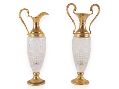 A Pair of Italian Gold-Toned Metal and Crystal Decorative Vessels. A pair of Italian gold-toned 