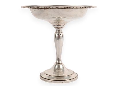 A Gorham Sterling Footed Compote, Model 1140. A silver-colored Gorham Sterling footed compote 