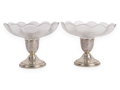 A Pair of Preisner Sterling Weighted Glass Compotes. A pair of Preisner sterling weighted clear 