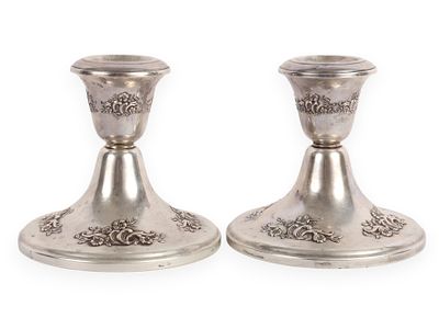 Gorham Sterling Weighted Candlestick Holders #889. Two silver-colored Gorham Sterling weighted 