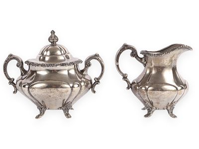 Reed & Barton Georgian Rose Sterling Silver Creamer and Sugar Set. A two-piece Reed &amp; Barton 