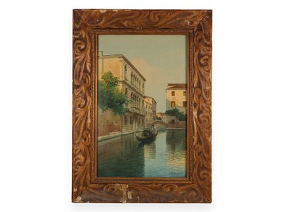 E.B. Benvenuti Framed Watercolor Venetian Canal Scene. A framed watercolor painting by E.B. 