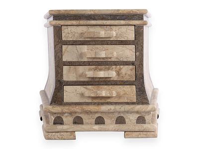 Maitland Smith Tessellated Stone Four-Drawer Commode. A Maitland Smith tessellated stone 