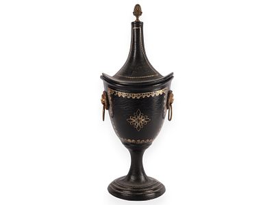 An Italian Regency Style Tole-Painted Chestnut Urn. An Italian Regency style tole-painted 