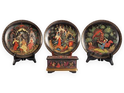 A Collection of Three Russian Legends Porcelain Plates and an Ardleigh Elliott 'The Nutcracker' 