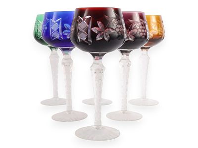 A Set of Six Lausitzer Crystal Cut-to-Clear Grape Vine Leaf Wine Glasses. A set of six Lausitzer 