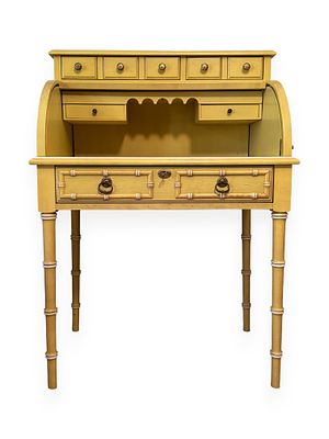 A Jasper Cabinet Faux Bamboo Regency Style Roll-Top Secretary Desk. A Jasper Cabinet faux bamboo 