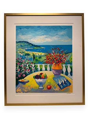 Jean-Claude Picot (French, 1933-2020), Limited Edition Serigraph, Coastal Landscape from a Balcony. 