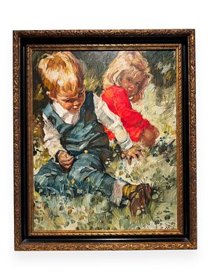 CHARLES ROKA (1912-1999), Children Playing, Oil on Canvas. An oil painting by Charles Roka 