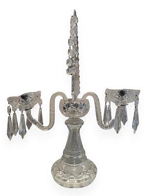 Waterford Crystal Three-Light Candelabra. A Waterford Crystal three-light candelabra, featuring 