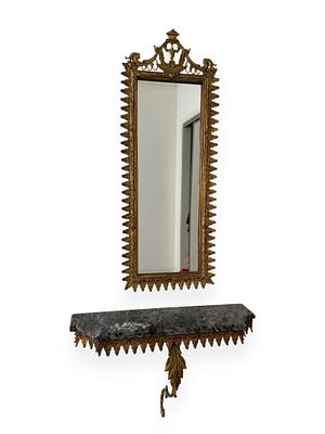 A Spanish Giltwood Neoclassical Revival Console and Mirror Set. A Spanish giltwood Neoclassical 