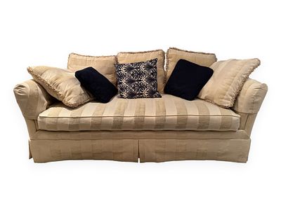 Baker Silk Upholstered Rolled Arm Two-Seat Sofa. A Baker silk upholstered two-seat sofa 