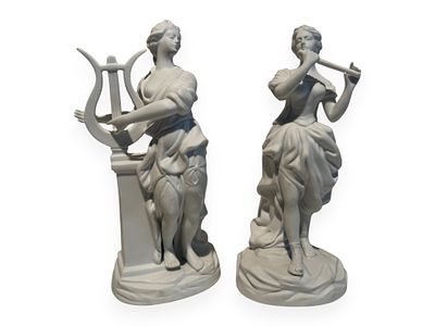 A Pair of Nippon Kogei Bisque Porcelain Allegorical Figures, Made in Japan. A pair of Nippon 
