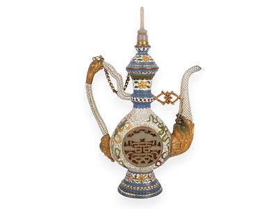 Chinese Cloisonn&eacute; Enamel Ewer with Carved Stone 'Double Happiness' Insert. A Chinese cloisonn&eacute; 