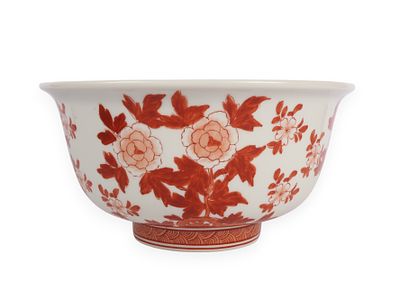 A Japanese Porcelain Bowl with 'LJ' Monogram and Iron-Red Floral Decoration. A circular 
