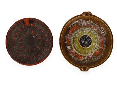 A Pair of Mid-Century Modern Glazed Ceramic Ashtrays, Italian. A pair of circular glazed ceramic 