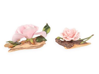 A Pair of Boehm Porcelain Rose Sculptures, including 'American Express Rose' No. 110. A pair of 