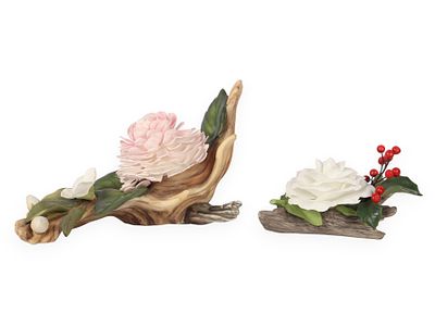 A Pair of Boehm Porcelain Floral Sculptures: Chrysanthemum and Mock Orange, and Christmas Rose. A 