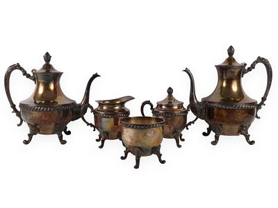 A Five-Piece Rococo Revival Silver-Plated on Copper Tea and Coffee Service, dated 1880. A 