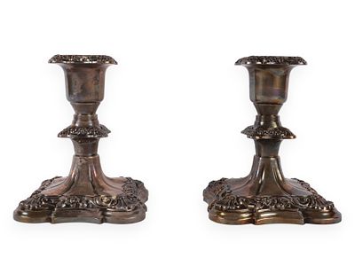 A Pair of Wallace Baroque Silver Plate Candlesticks. A pair of Wallace Baroque silver plate 