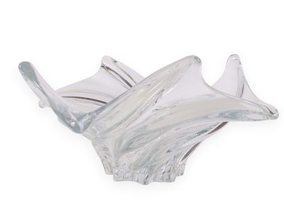 A COFRAC Art Verrier French Crystal Centerpiece Bowl. A large, clear colorless glass bowl or 