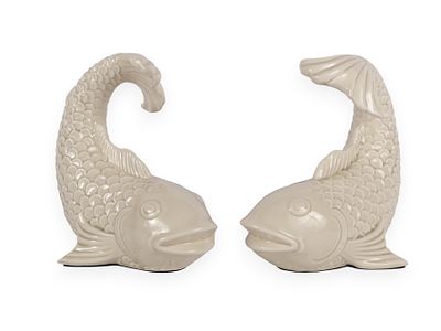A Pair of Ceramic Glazed Fish Sculptures, Italy, circa 1950s. A pair of ceramic glazed fish 