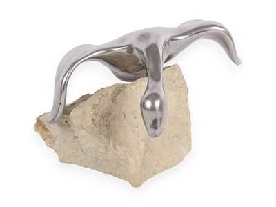 A Hoselton Cast Aluminum Bird Sculpture on Stone Base. A Canadian cast aluminum bird sculpture 