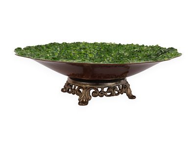 A Gerte Hacker Enamel and Cast Metal Compote Bowl with Glass Frit. A decorative compote bowl by 