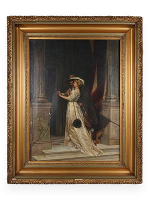 Eug&egrave;ne O'Kelly, Une Sc&egrave;ne Galante, Dated 1875, Oil on Canvas. Frame: 20.5 x 26 Sight: 14 x 19.25 