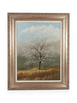 Ray Davenport (Mid-20th Century), Blossoming Tree Landscape. 16.5 x 20.5 A mid-20th century 