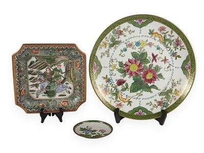A Group of Three East Asian Decorative Plates, including an LJ Japan Famille Rose Style 