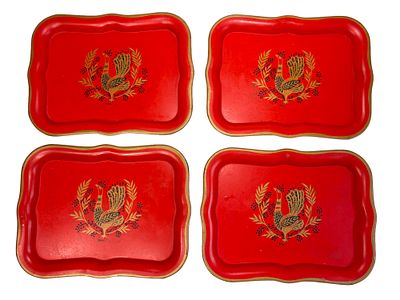 Lot of 4 Vintage Maxey Tin Peacock Trays