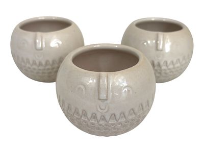 Set of 3 West Elm Atelier Stella Geometric Face Vases. Glazed Terracotta