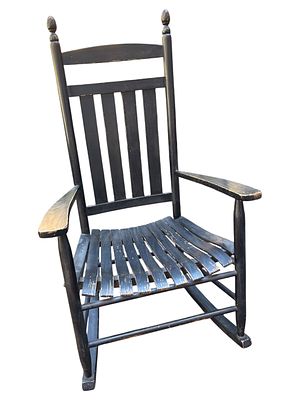 Black Wooden Rocker. Confortable sit, studry rock. Some distressing to black paint