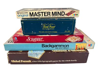 Collection of 5 Vintage Games. Mastermind 1972 pieces unopened, Trivial Pursuit 1981 some wear 