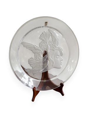 A Pair of Luciana Roselli for Lalique Style 'Woman with Birds' and Ungana Sasaki Crystal Plates. 