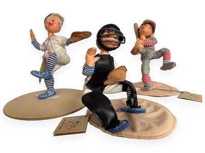 Three Annalee Dolls, Baseball Players (Pitcher, Catcher, Batter), 1992/1993. A set of three 