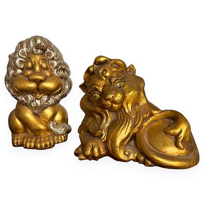 A Pair of Kay Finch for Freeman & McFarlin California Pottery Gilt Lion Figures. This lot 