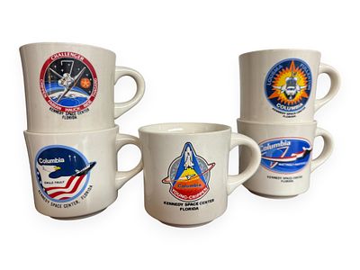 A Group of Vintage NASA Space Shuttle Souvenir Mugs, Kennedy Space Center, circa 1980s. A group 