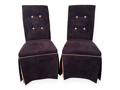 A Pair of Modern Upholstered Parsons Dining Chairs. A pair of modern Parsons style dining 