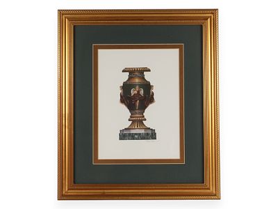 Steve Butler Framed Art Print, Divine Vessel. A framed art print, predominantly gold and dark 