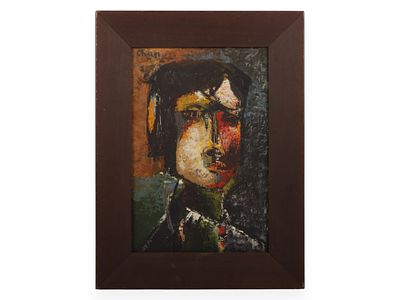 Chan, Expressionist Portrait of a Head, Oil on Hardboard. This expressionist portrait, executed 
