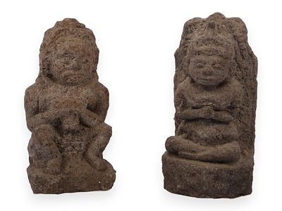 A Pair of Javanese Style Carved Volcanic Stone Figures. A pair of small, provincial-style stone 
