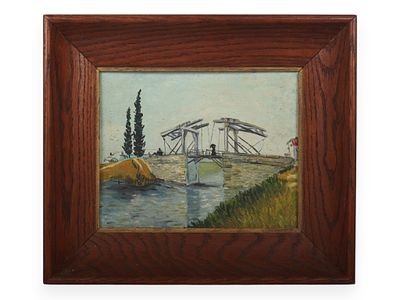 Oil on Canvas Panel after Vincent van Gogh, The Langlois Bridge at Arles. This oil painting on 