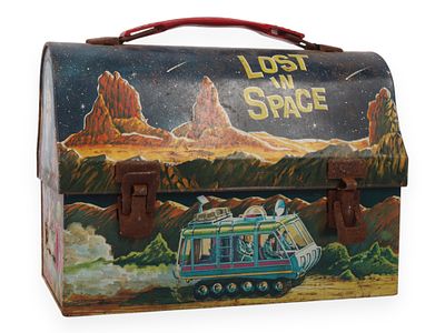 1967 Lost in Space Dome-Top Metal Lunch Box. This vintage dome-top lunch box is attributed to 
