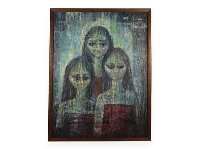 Patti (20th Century), Expressionist Portrait of Three Figures, Oil on Board. This expressionist 