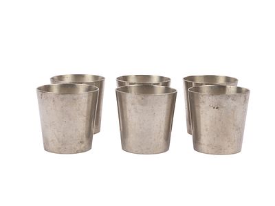 Set of Six Indonesian Hand-Wrought Banka Tin Pewter Tumblers. A set of six hand-wrought pewter 