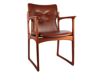 Attributed to Vamdrup Stolefabrik Mid-Century Modern Teak Armchair. This Mid-Century Modern 